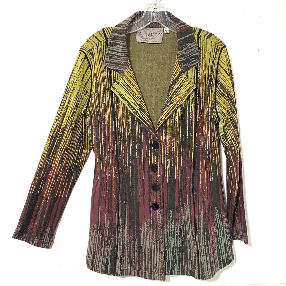 COMFY USA Stretch JERSEY KNIT Unlined A-Line M Button Up Jacket UNIQUE y2K